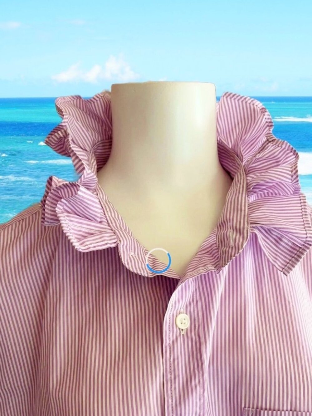 Upcycled men’s Pink Striped Ruffle-Collar Button-Up Shirt